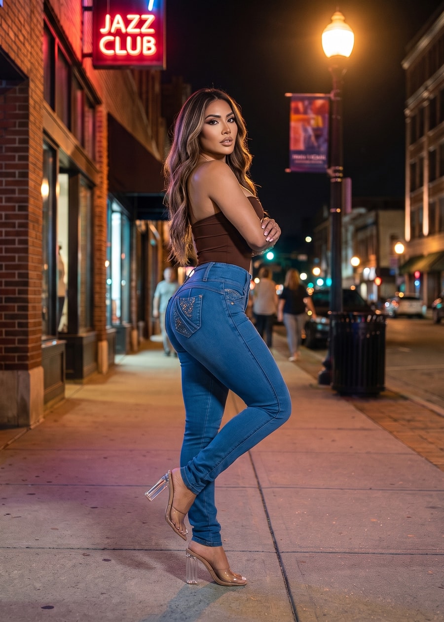 MX JEANS Mid Rise Butt Lifting Rhinestone Blue Jeans, view 8 of 22