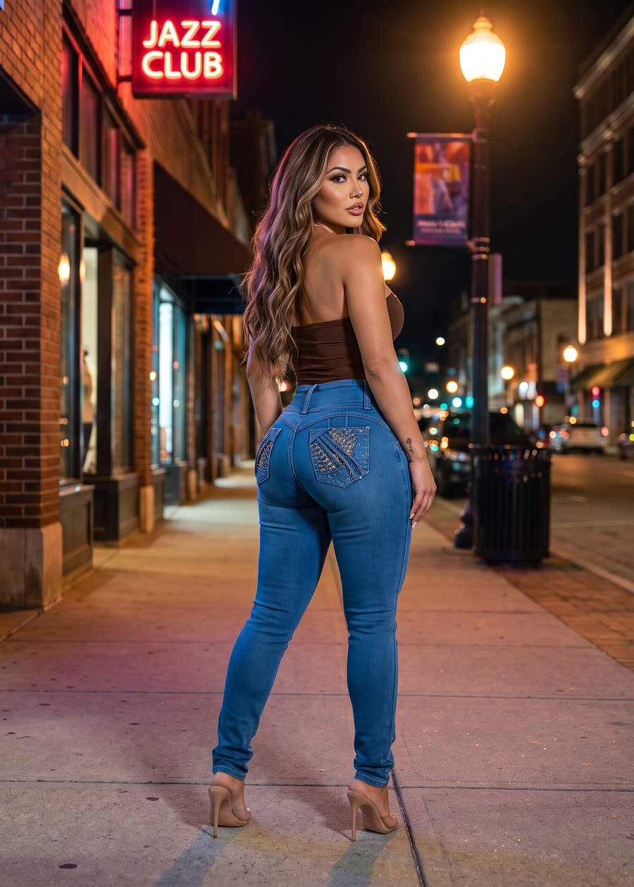 MX JEANS Mid Rise Butt Lifting Rhinestone Blue Jeans, view 6 of 22