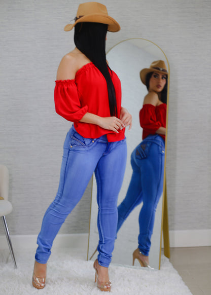 MX JEANS Mid Rise Butt Lifting Rhinestone Blue Jeans