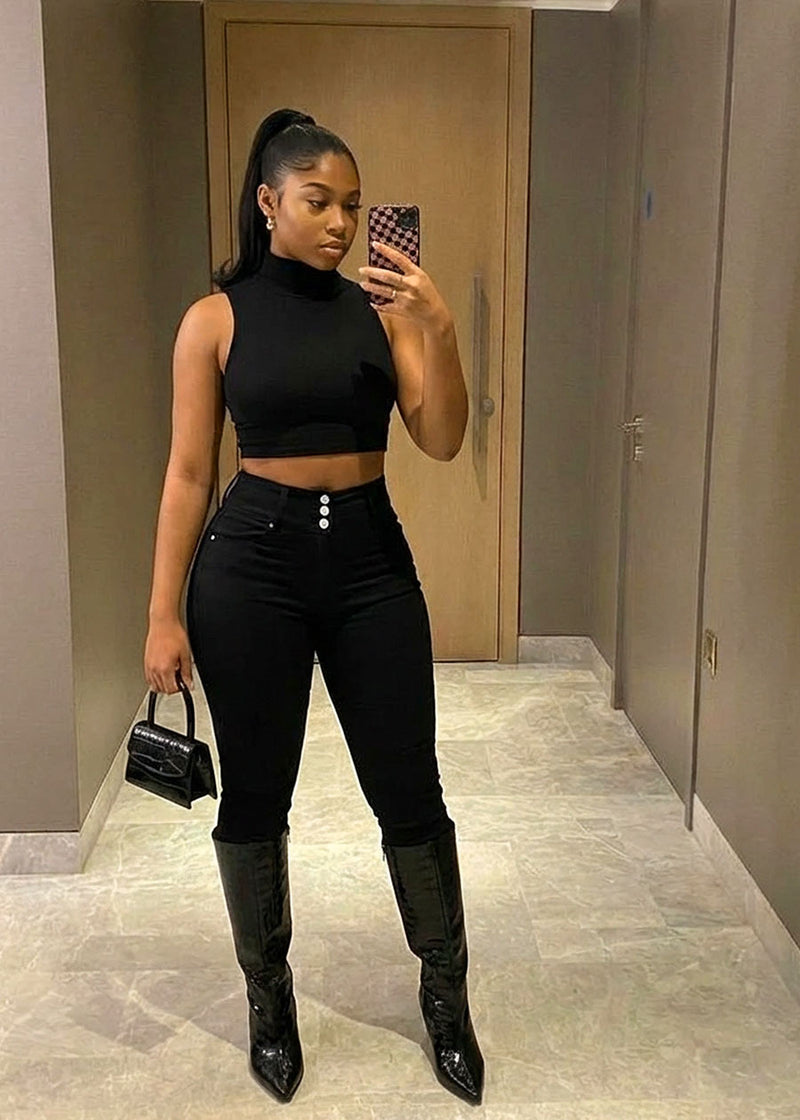 MX JEANS Black High Waist Butt Lift Levanta Cola Jeggings