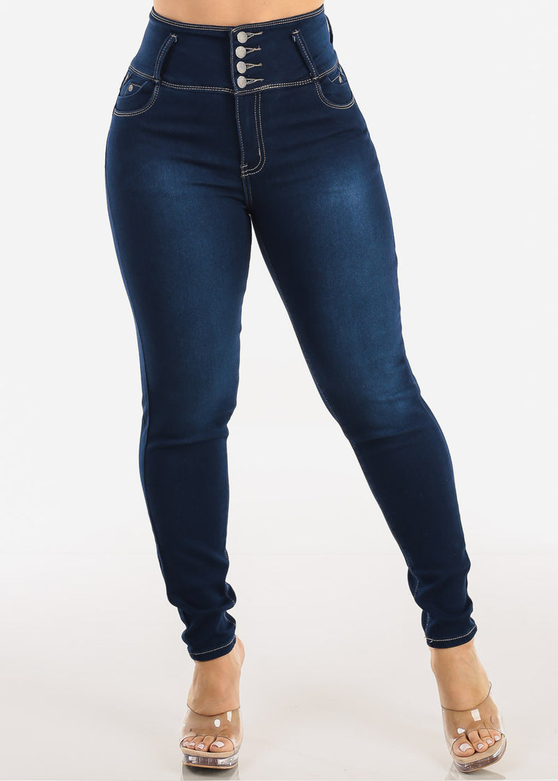 Levantacola Super High Waist Stretch Skinny Jeans Dark Blue