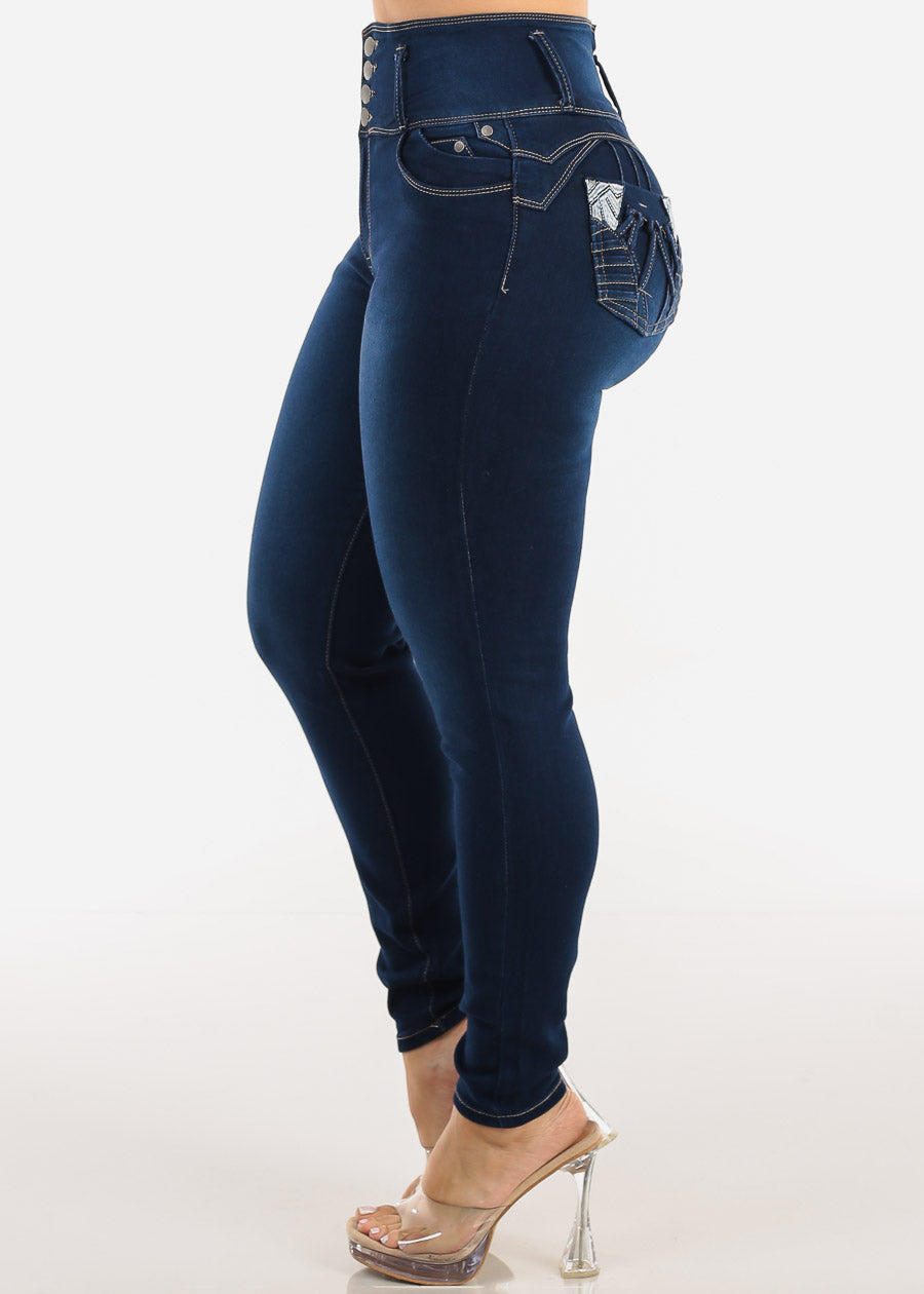 Levantacola Super High Waist Stretch Skinny Jeans Dark Blue