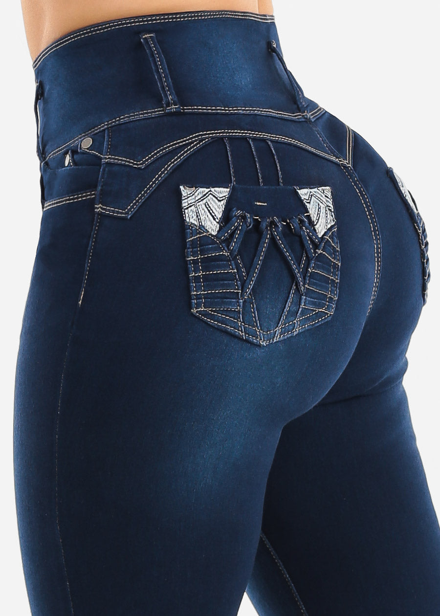 Levantacola Super High Waist Stretch Skinny Jeans Dark Blue