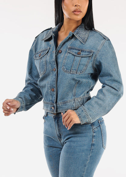 Long Sleeve Button Up Cotton Denim Jacket Vintage Wash