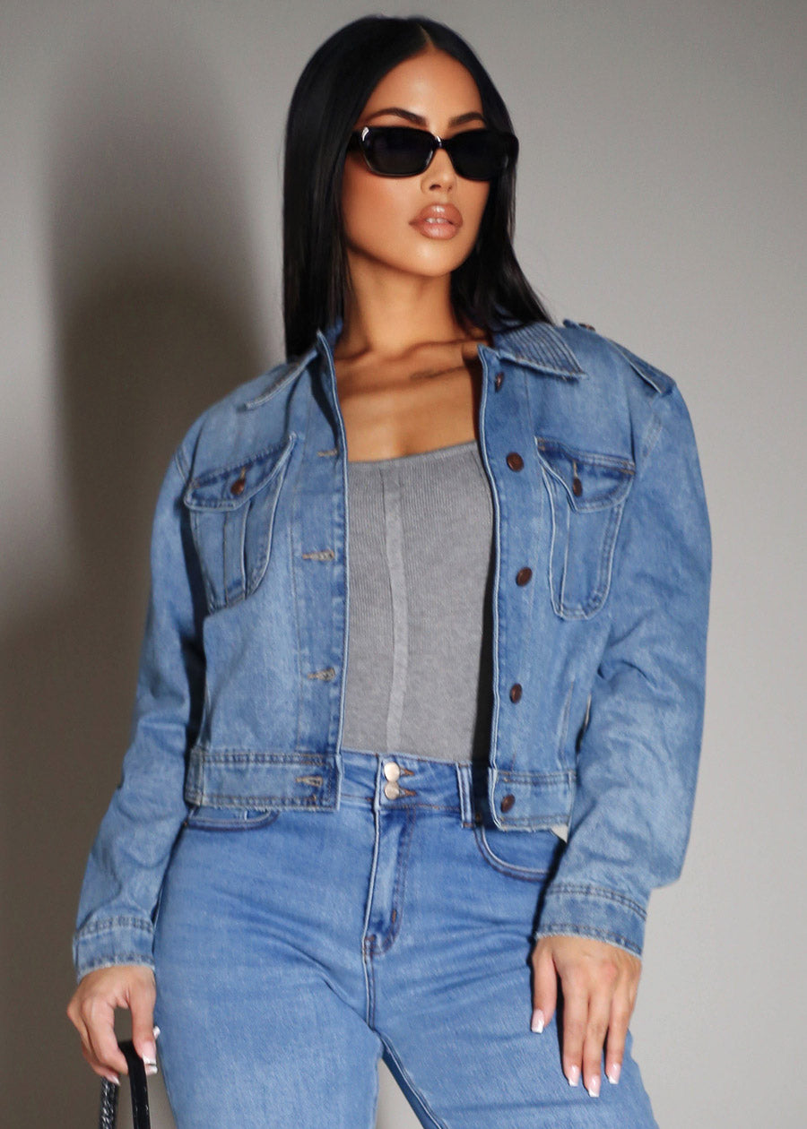 Long Sleeve Button Up Cotton Denim Jacket Vintage Wash