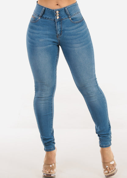 Butt Lift Mid Rise Stretch Light Skinny Jeans