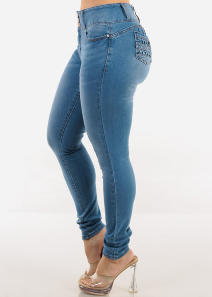 Butt Lift Mid Rise Stretch Light Skinny Jeans