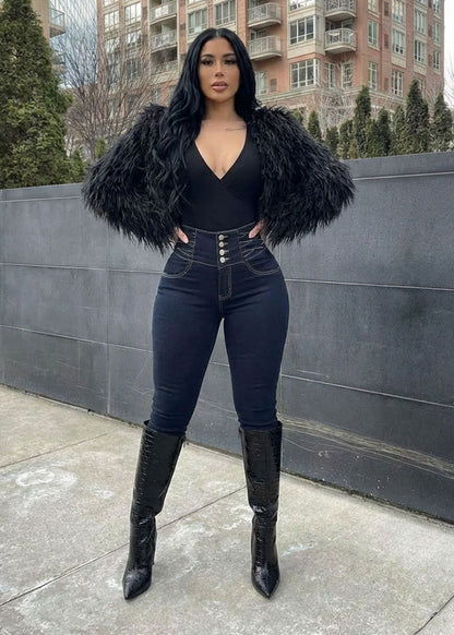 Butt Lift Super High Waist Skinny Jeans Dark Wash