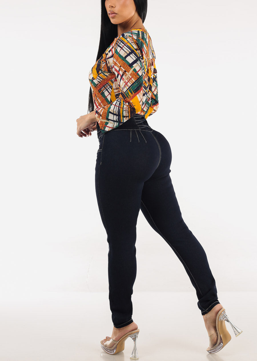 Butt Lift Super High Waist Skinny Jeans Dark Wash