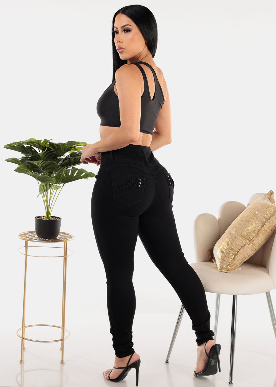 High Waist Butt Lift Black Skinny Jeans