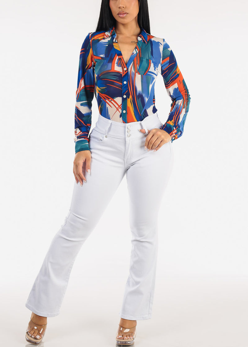 Butt Lift High Waisted Stretch Bootcut Jeans White