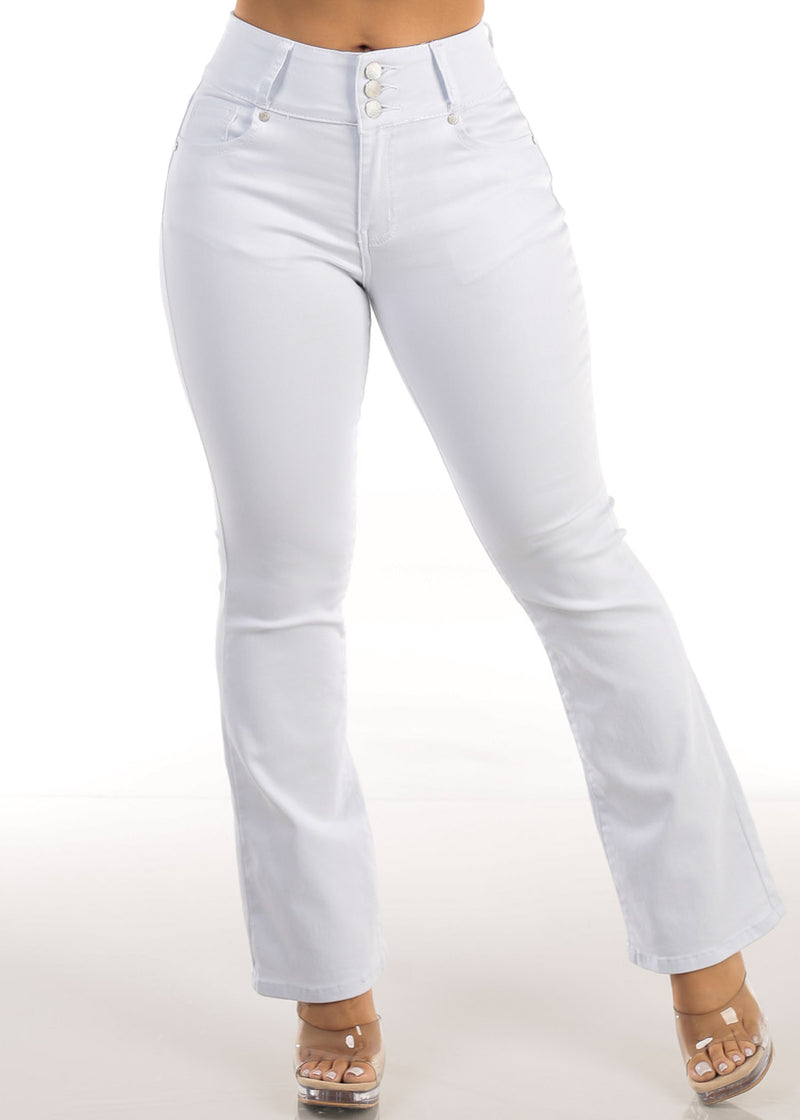 Butt Lift High Waisted Stretch Bootcut Jeans White