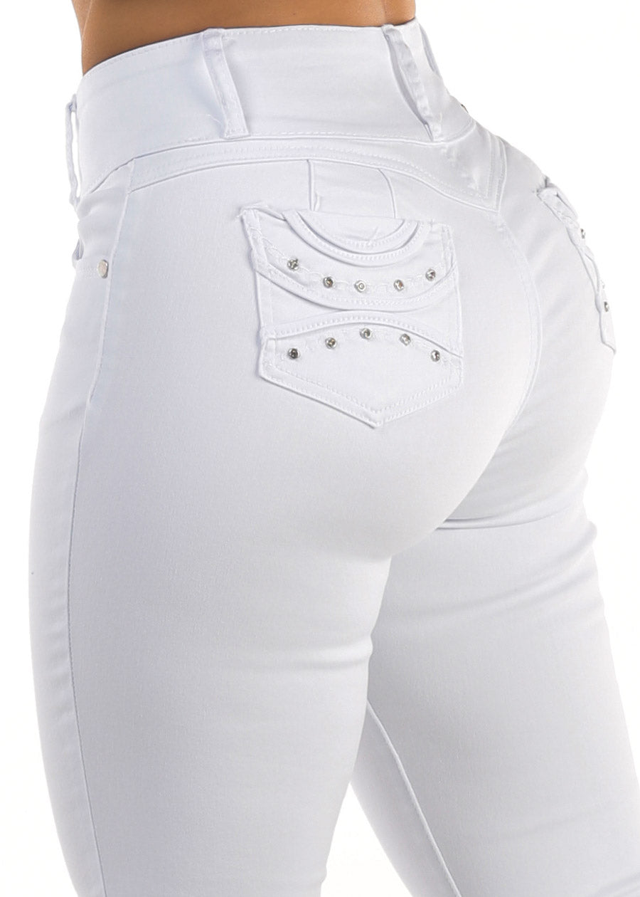 Butt Lift High Waisted Stretch Bootcut Jeans White