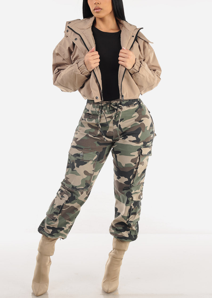 Drawstring Waist Hyper Stretch Camo Cargo Jogger Pants