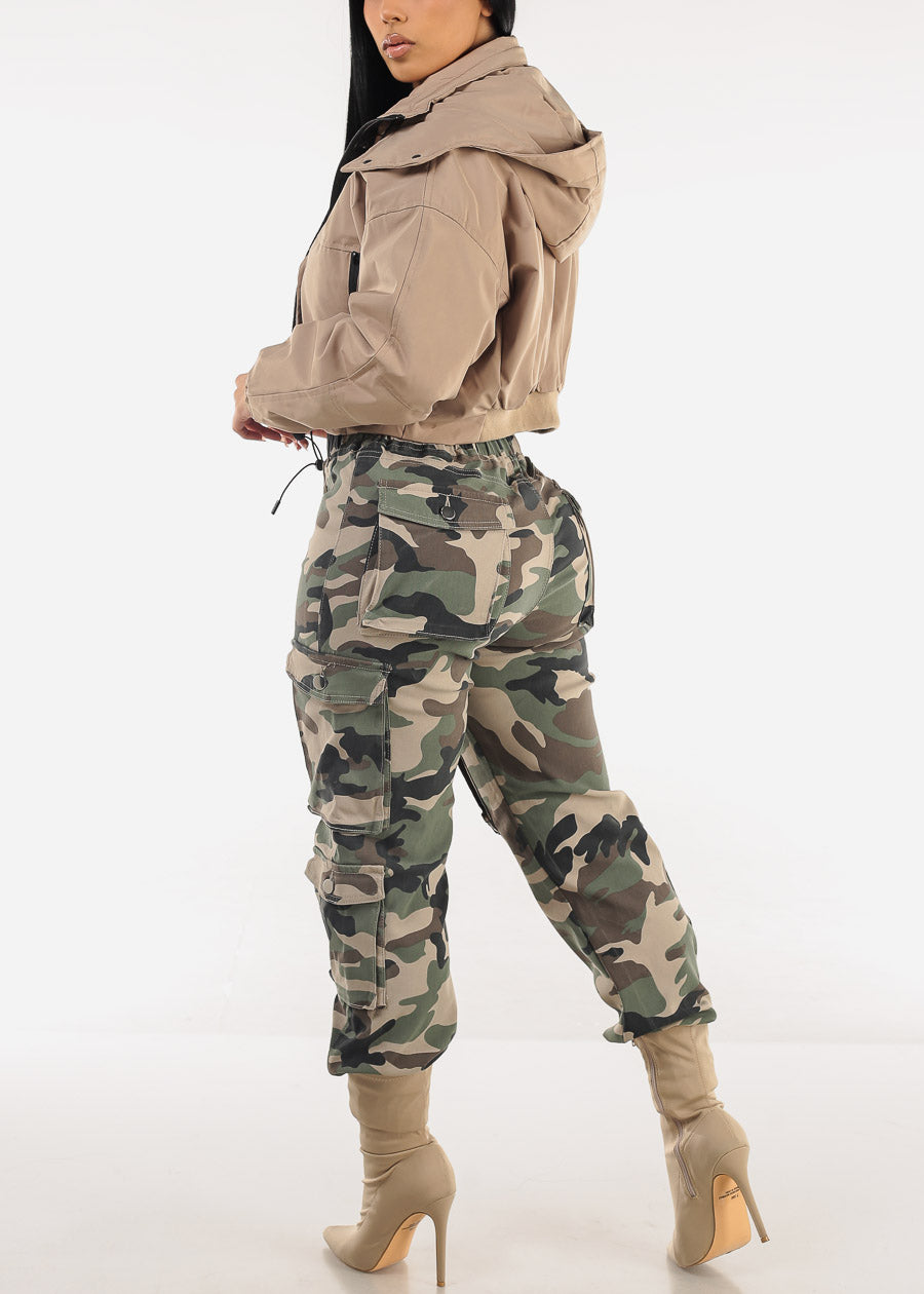 Drawstring Waist Hyper Stretch Camo Cargo Jogger Pants