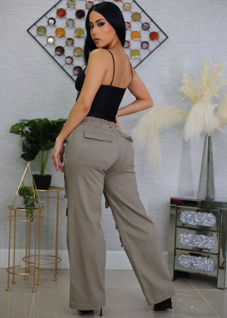 Super High Waist Straight Wide Leg Cargo Jeans Light Olive