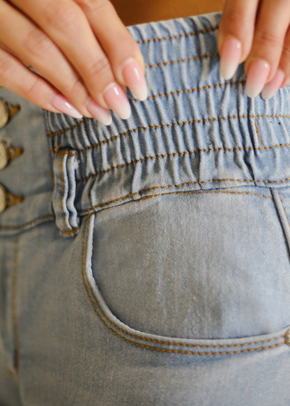 MX JEANS Butt Lift 3 Button Spandex Waist Bootcut Jeans Light Wash