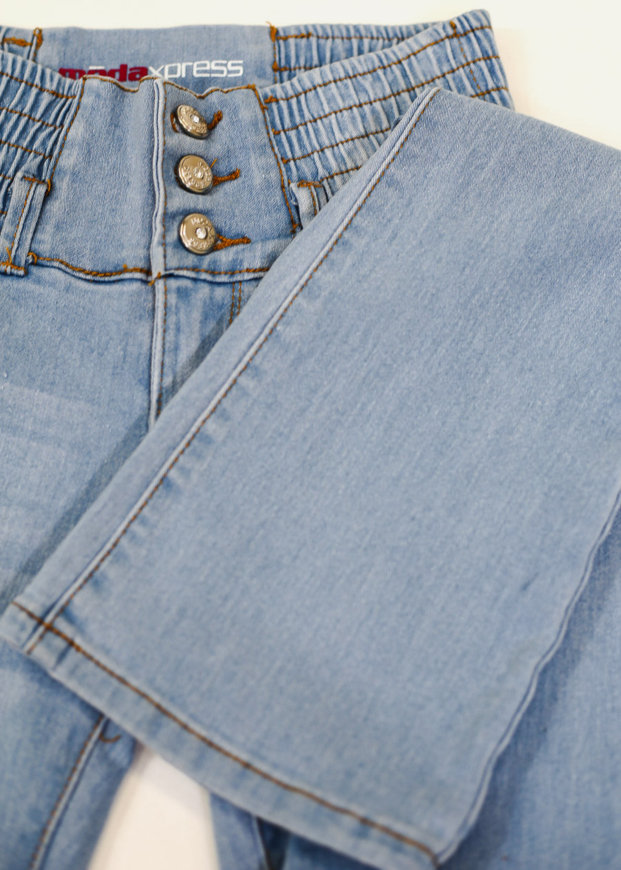 MX JEANS Butt Lift 3 Button Spandex Waist Bootcut Jeans Light Wash