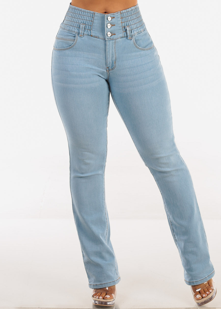 MX JEANS 3 Button Spandex Waist Bootcut Jeans Light Wash