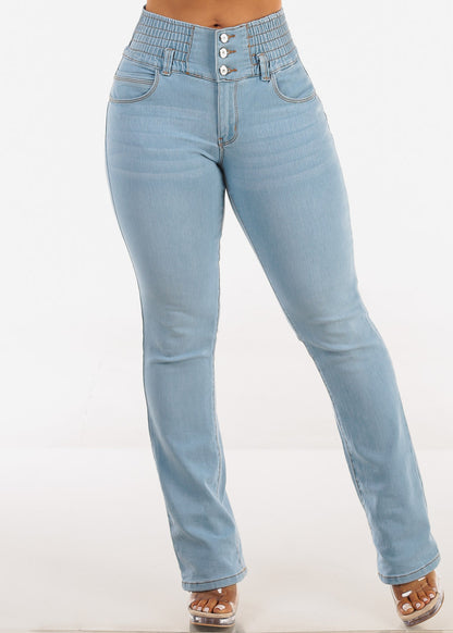 MX JEANS 3 Button Spandex Waist Bootcut Jeans Light Wash