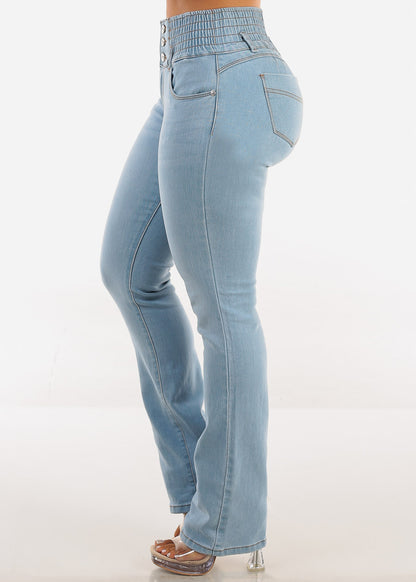 MX JEANS 3 Button Spandex Waist Bootcut Jeans Light Wash