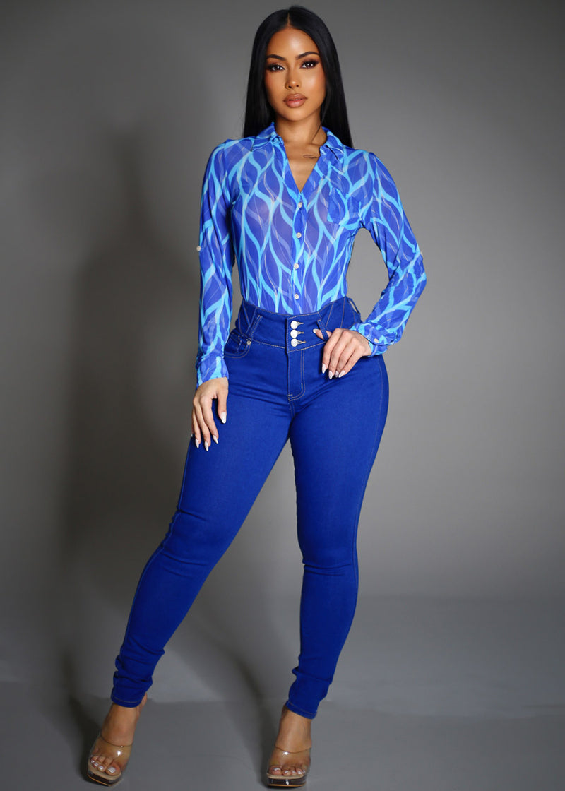 Levantacola High Waisted Stretch Skinny Jeans Royal Blue