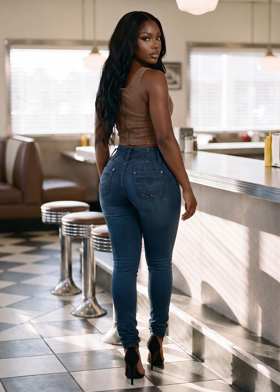 MX JEANS Butt Lifting Dark Acid Blue Skinny Jeans W Rhinestone Pockets, view 7 of 22