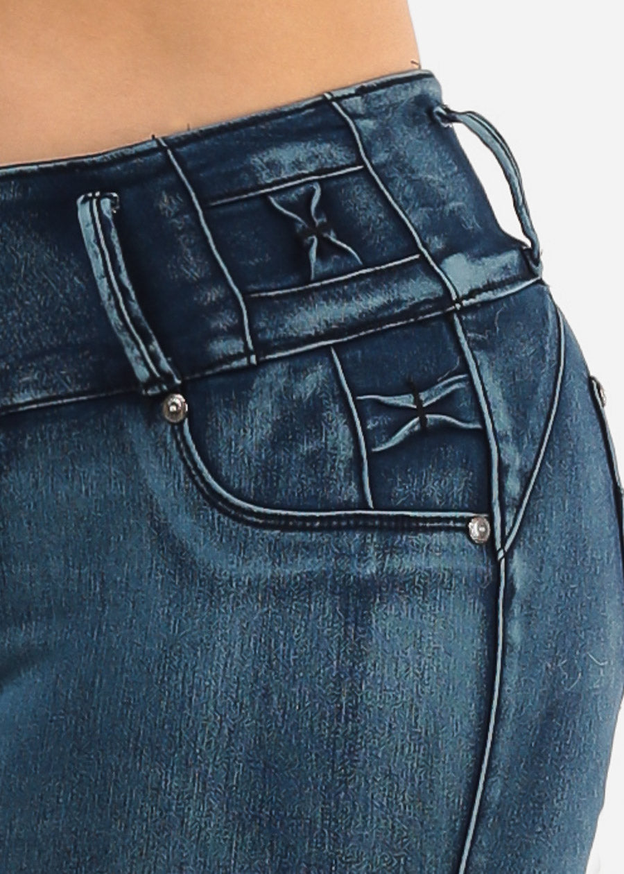 MX JEANS Butt Lifting Dark Acid Blue Skinny Jeans W Rhinestone Pockets