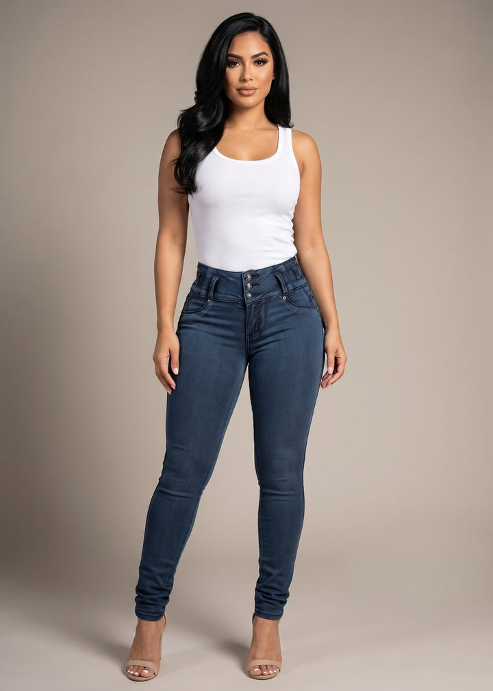MX JEANS Butt Lifting Dark Acid Blue Skinny Jeans W Rhinestone Pockets