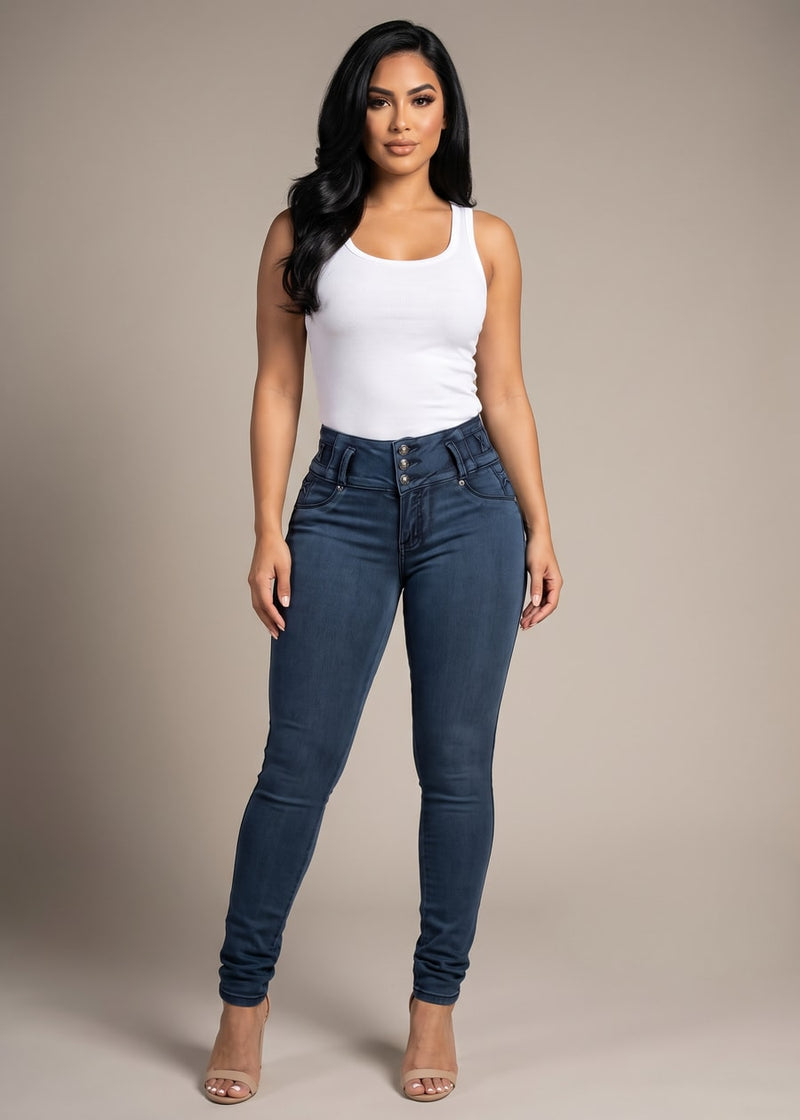 MX JEANS Butt Lifting Dark Acid Blue Skinny Jeans W Rhinestone Pockets