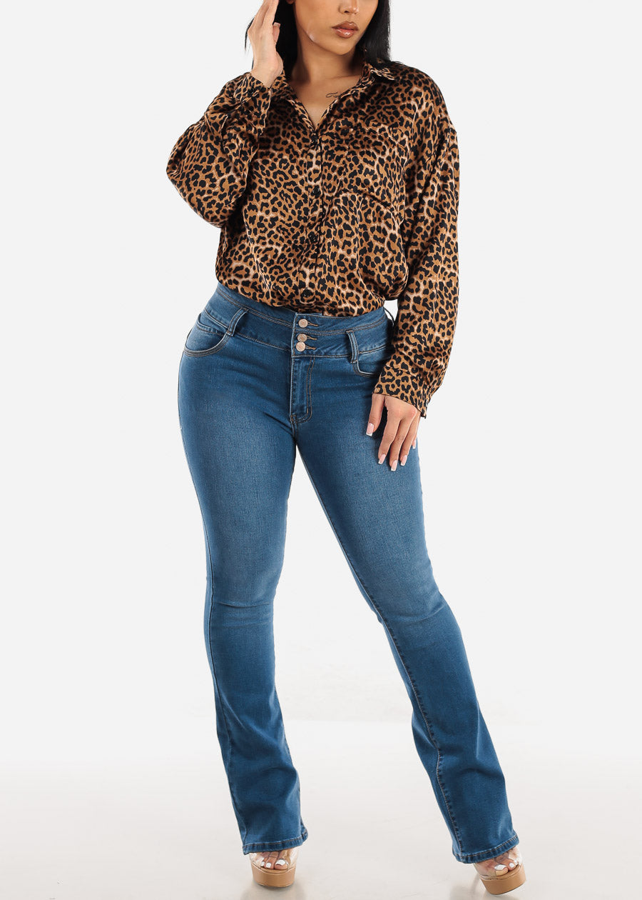 High Waisted Butt Lifting Bootcut Jeans Med Blue