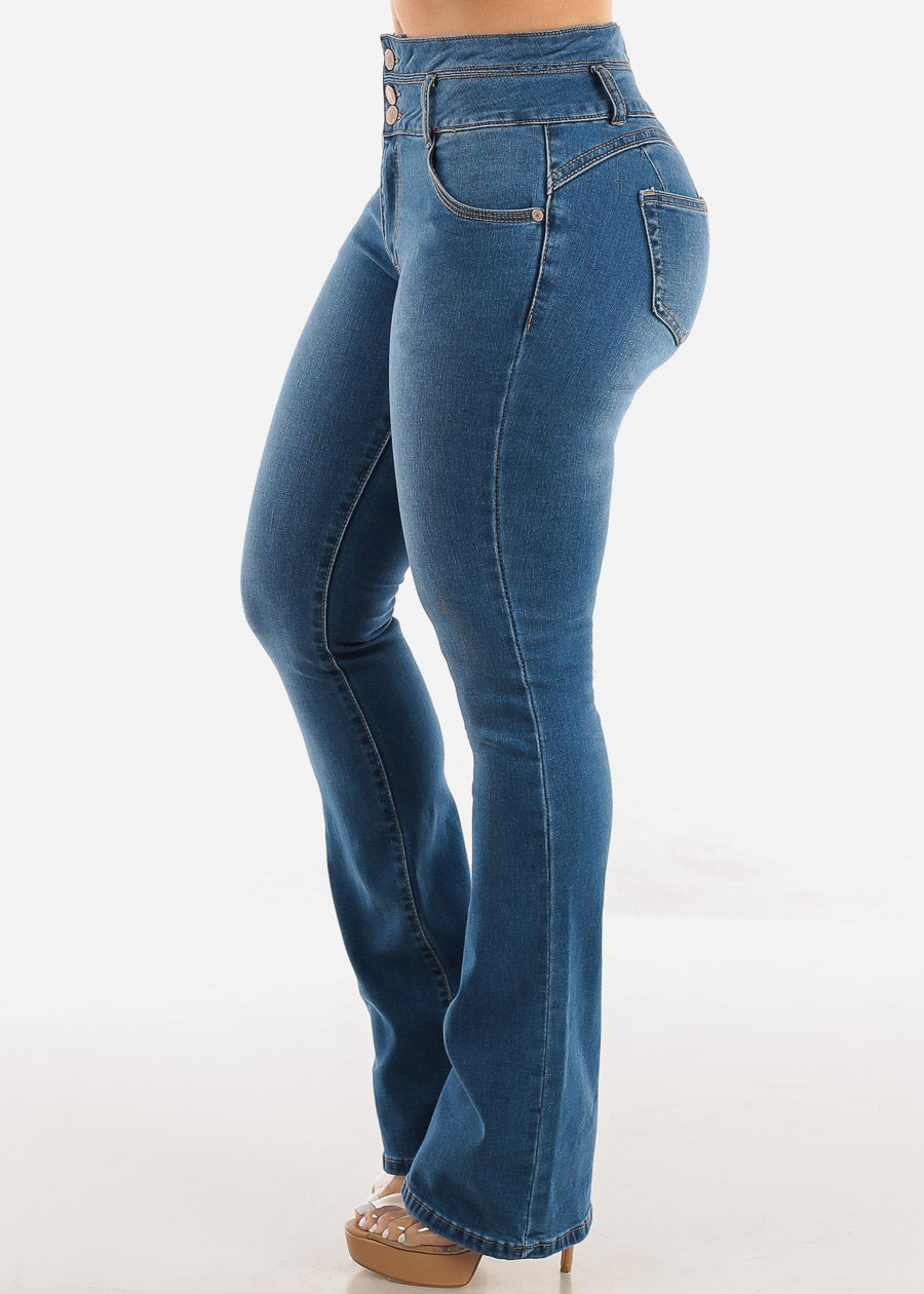 High Waisted Butt Lifting Bootcut Jeans Med Blue