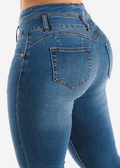 High Waisted Butt Lifting Bootcut Jeans Med Blue
