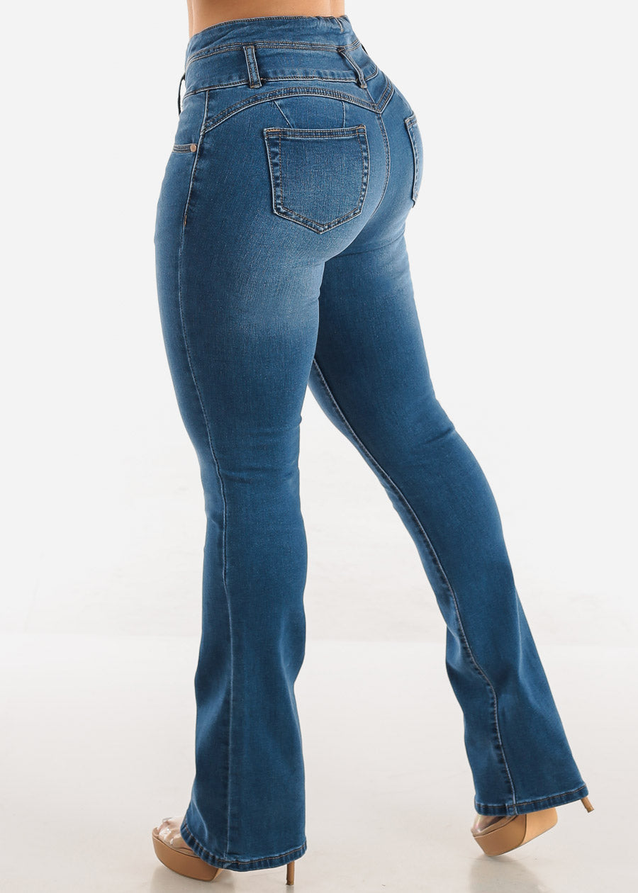 High Waisted Butt Lifting Bootcut Jeans Med Blue