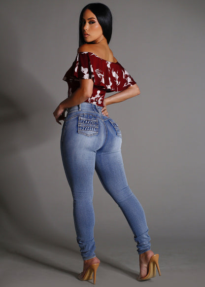 Butt Lift High Waist Acid Wash Stretchy Skinny Jeans