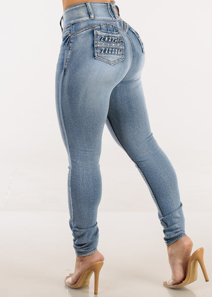 Butt Lift High Waist Acid Wash Stretchy Skinny Jeans