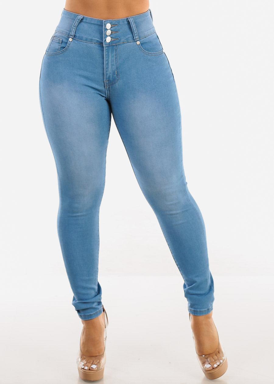 High Waist Levantacola Light Wash Skinny Jeans