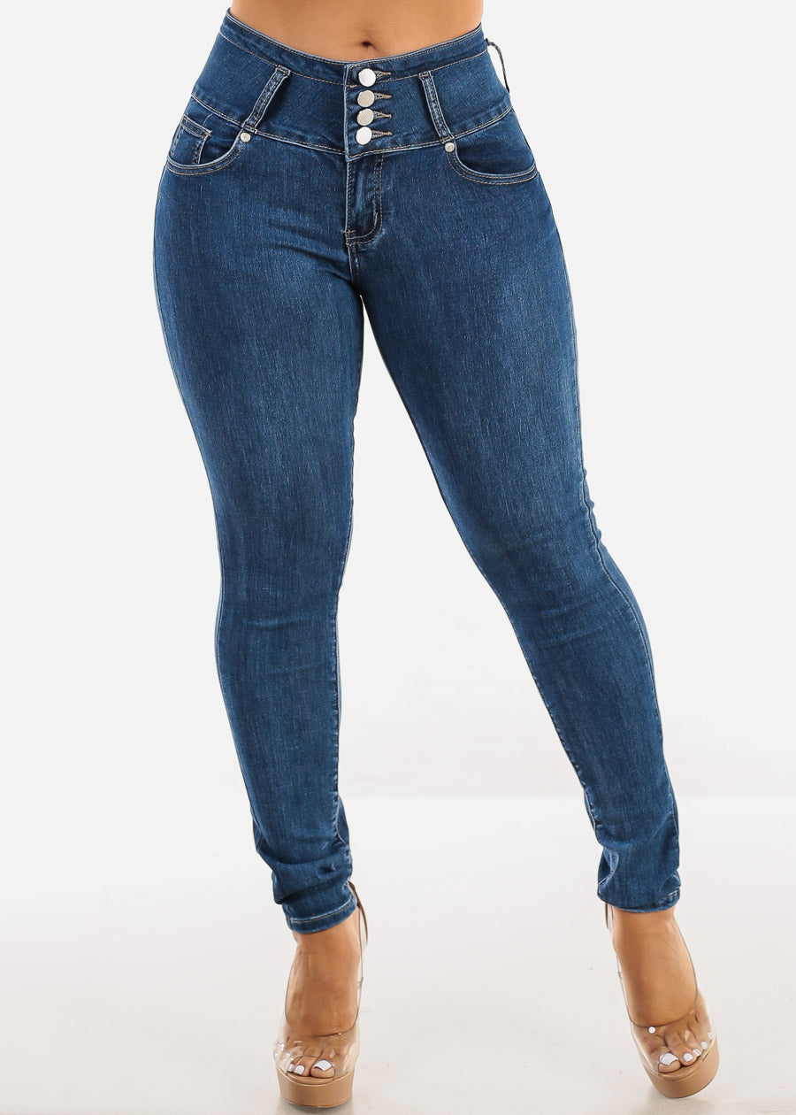 Butt Lift High Waist Skinny Jeans Dark Bleach Wash