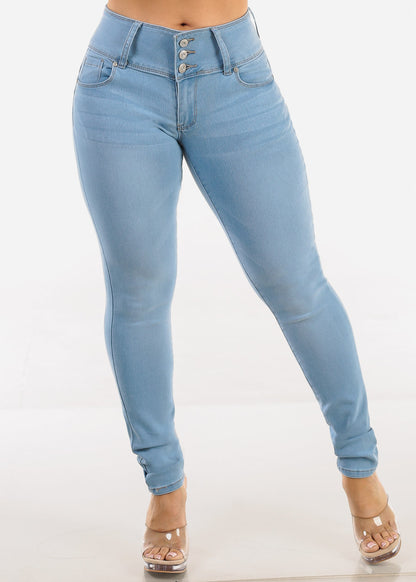 Butt Lift Mid Rise Stretchy Skinny Jeans Light Blue