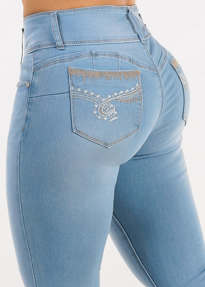 Butt Lift Mid Rise Stretchy Skinny Jeans Light Blue