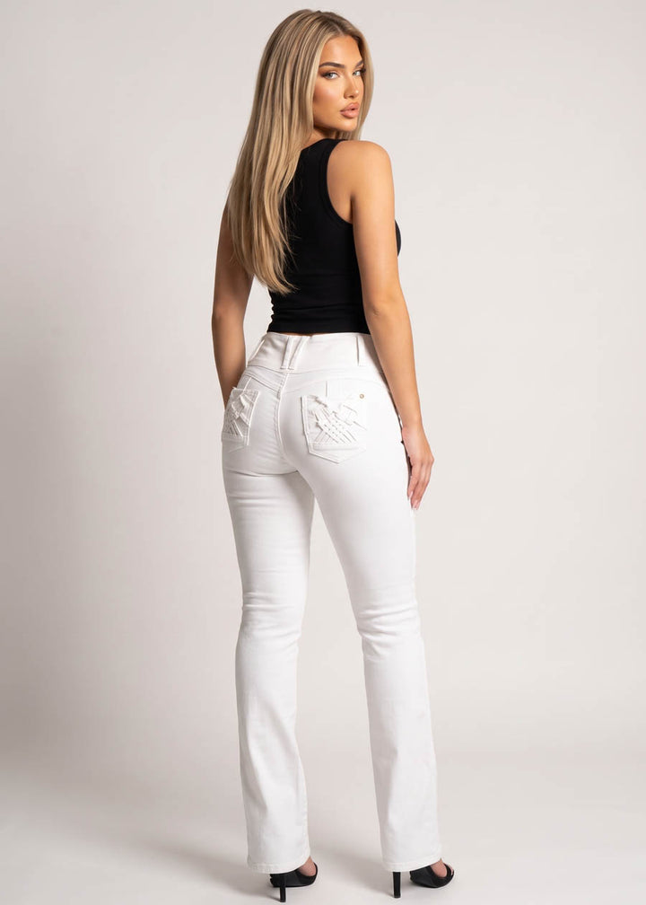 MX JEANS Butt Lift Mid Rise Stretch Bootcut Jeans White