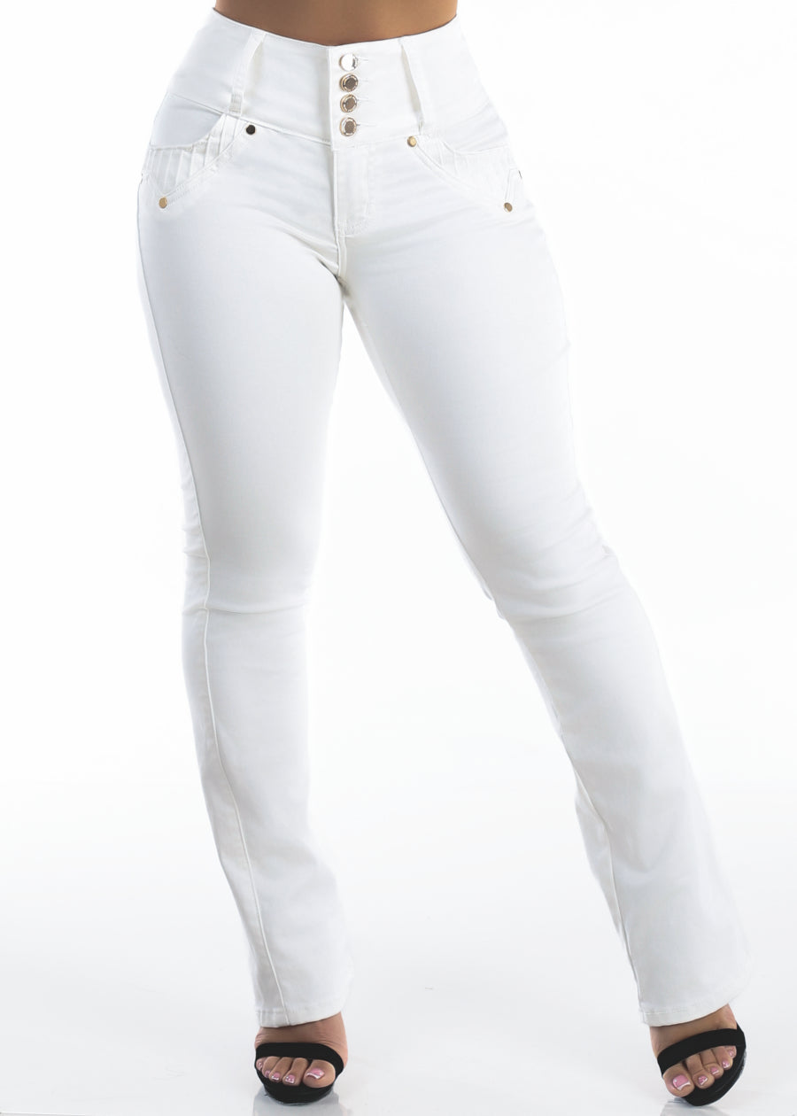 MX JEANS Butt Lift Mid Rise Stretch Bootcut Jeans White