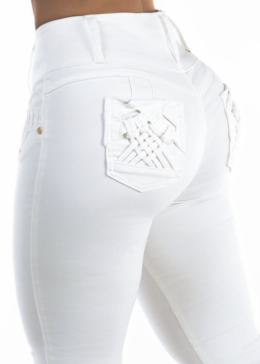 MX JEANS Butt Lift Mid Rise Stretch Bootcut Jeans White