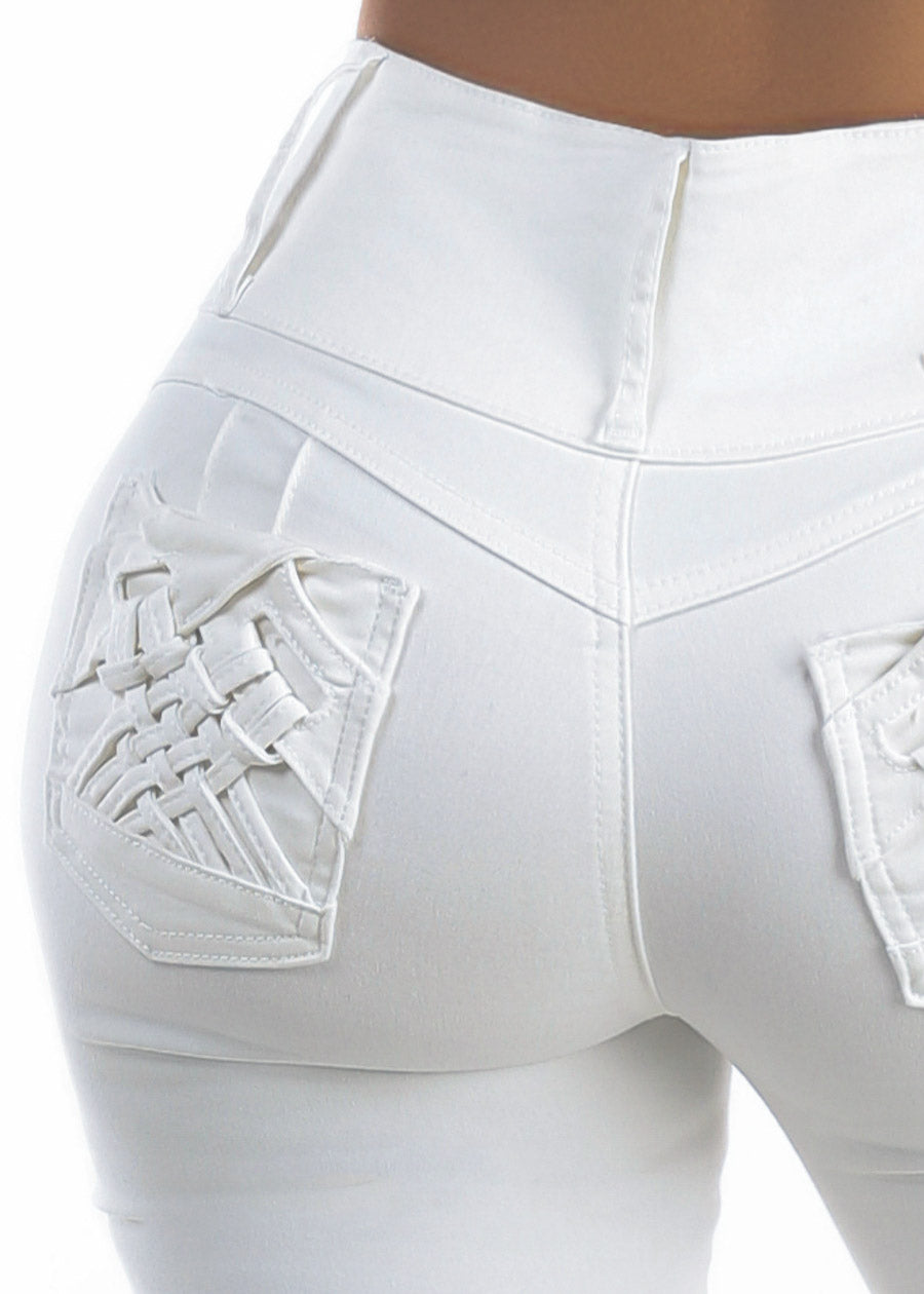 MX JEANS Butt Lift Mid Rise Stretch Bootcut Jeans White