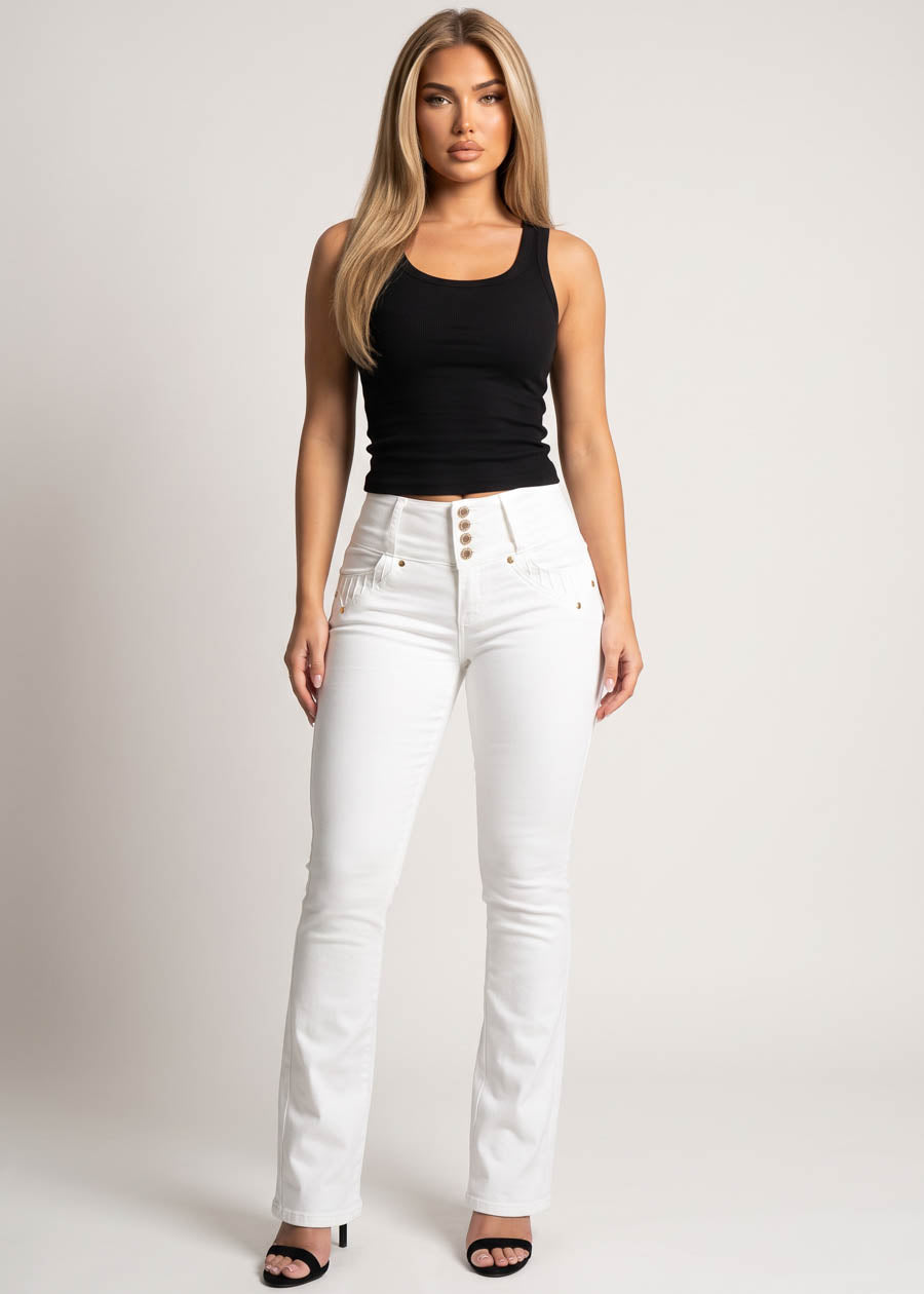 MX JEANS Butt Lift Mid Rise Stretch Bootcut Jeans White