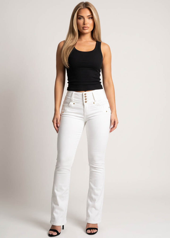 MX JEANS Butt Lift Mid Rise Stretch Bootcut Jeans White