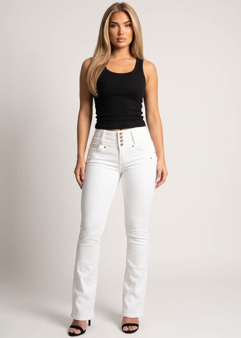 MX JEANS Butt Lift Mid Rise Stretch Bootcut Jeans White