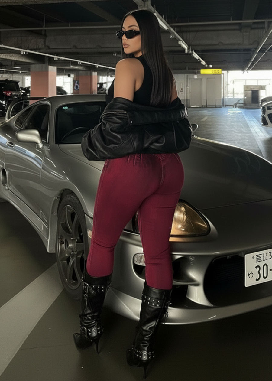 MX JEANS Butt Lifting Burgundy Acid Wash Skinny Jeans