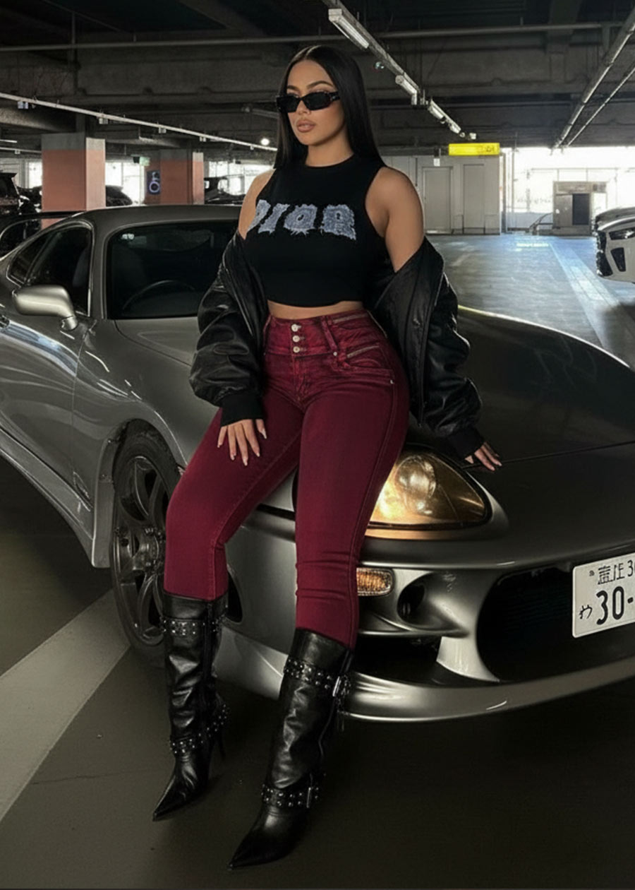 MX JEANS Butt Lifting Burgundy Acid Wash Skinny Jeans