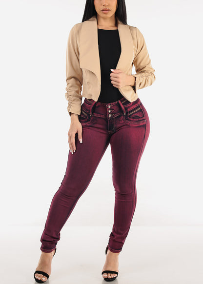 MX JEANS Butt Lifting Burgundy Acid Wash Skinny Jeans